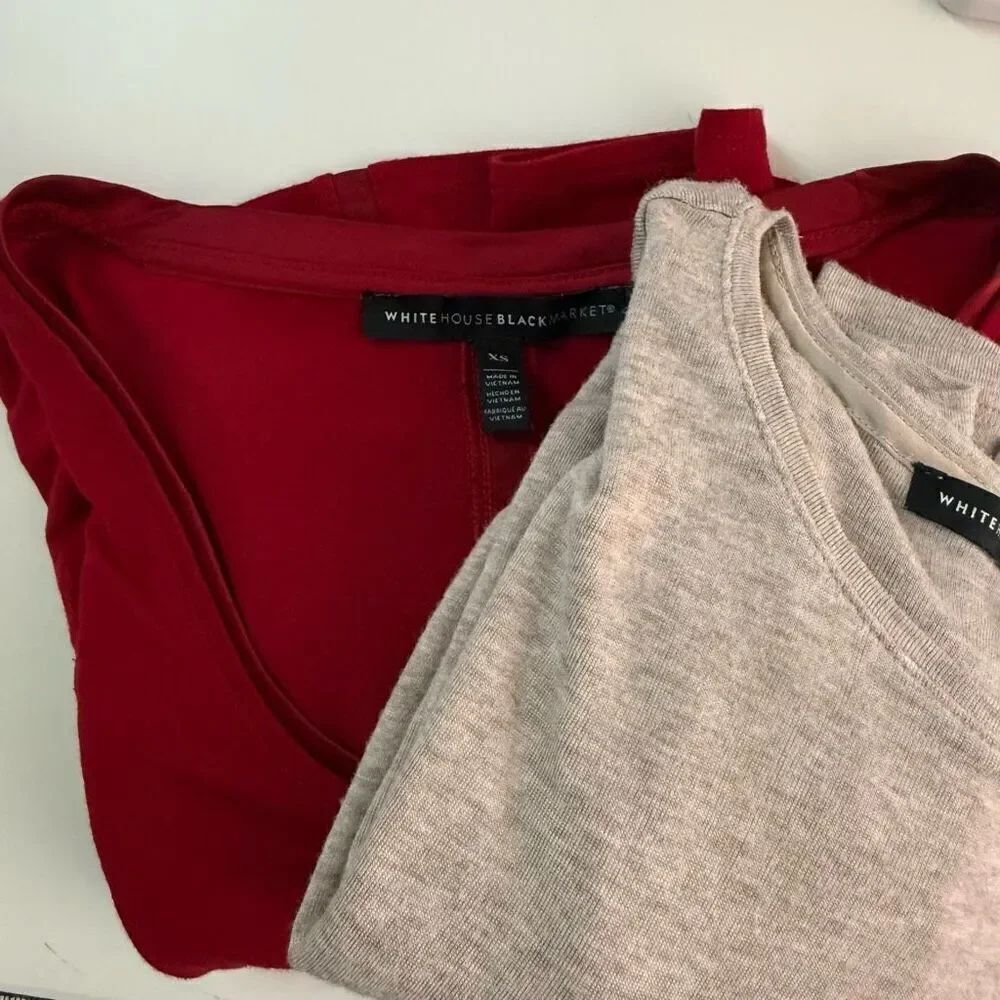 White House Black Market WHBM Lot of 2 Long Sleeve Soft T Shirts - Oatmeal and R